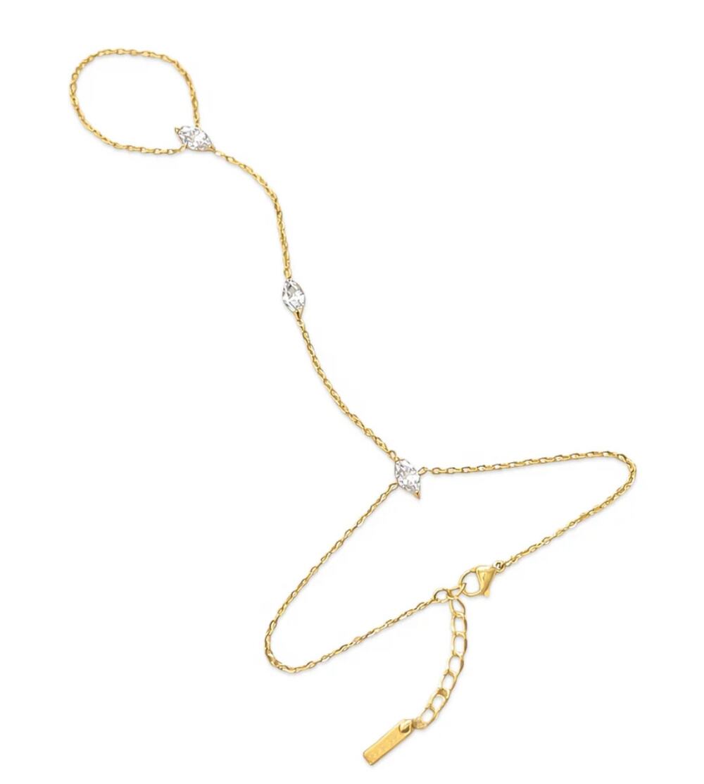 Golden Whisper Hand Chain with three marquise
